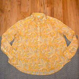 Sundance Yellow Floral Print Collared Henley Style Tunic Shirt Sz LP
